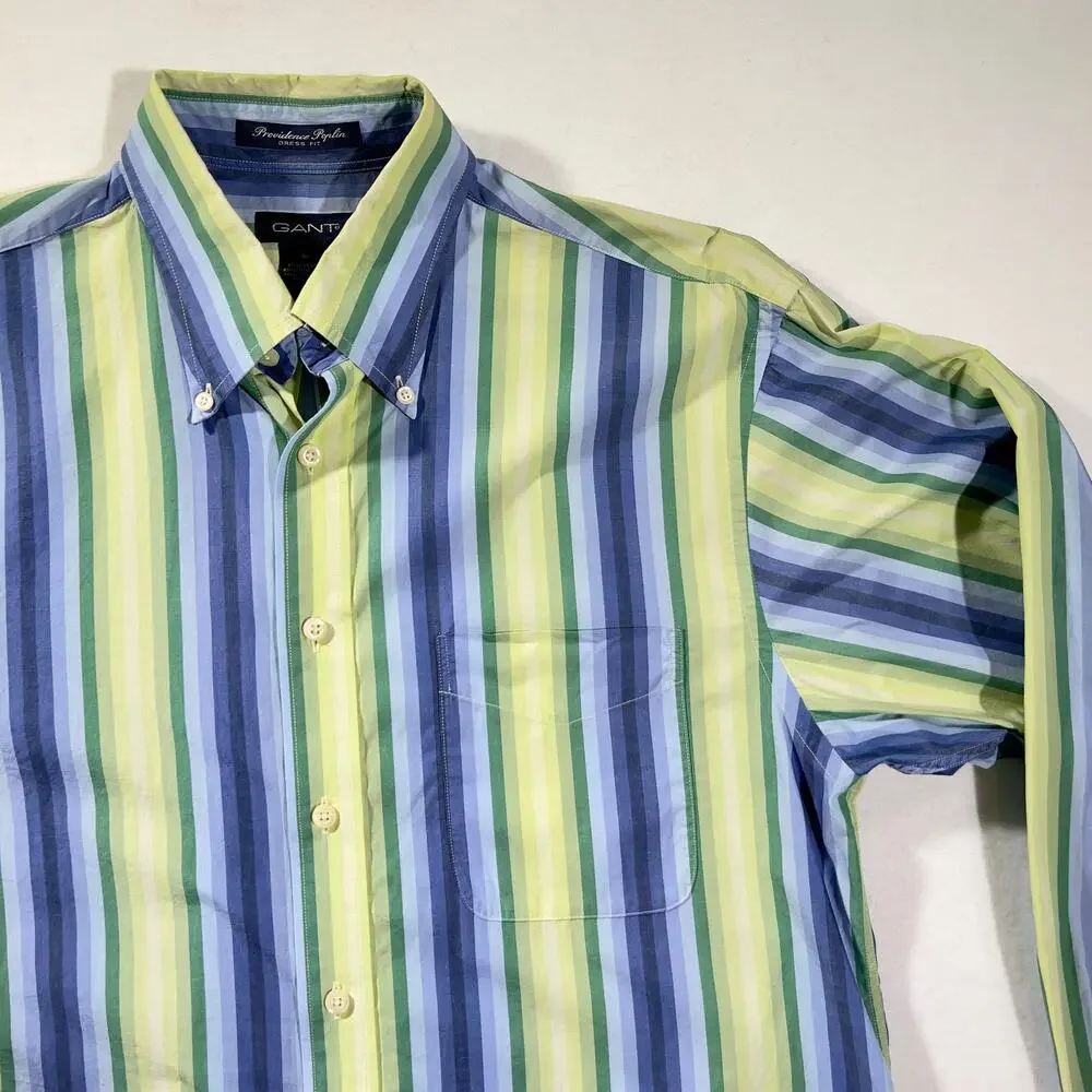Gant Striped Button Shirt Men Large Dress Fit Providence Poplin Vertical Stripe